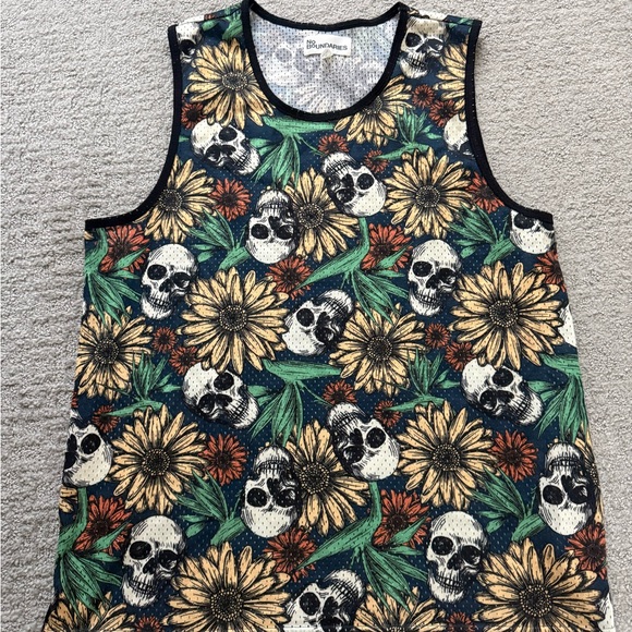 No Boundaries Other - No Boundaries Skull Floral Tank Top Mens Graphic Sleeveless Shirt XL Fit